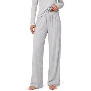 image:imageODODOS Womens Bamboo Viscose Wide Leg Lounge Pants Ultra Soft RibbedWhite Heather