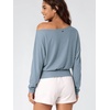 image:imageODODOS Womens Drapey Boat Neck Long Sleeve Shirt Ultra Soft Stratum TechDusty Blue Heather