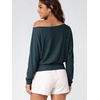 image:imageODODOS Womens Drapey Boat Neck Long Sleeve Shirt Ultra Soft Stratum TechNavy Heather