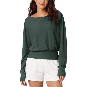 image:imageODODOS Womens Drapey Boat Neck Long Sleeve Shirt Ultra Soft Stratum TechAspen Heather