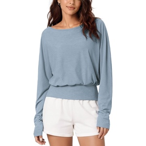 image:imageODODOS Womens Drapey Boat Neck Long Sleeve Shirt Ultra Soft Stratum TechDusty Blue Heather
