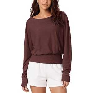image:imageODODOS Womens Drapey Boat Neck Long Sleeve Shirt Ultra Soft Stratum TechJava Heather