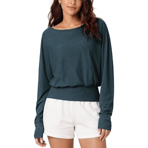 image:imageODODOS Womens Drapey Boat Neck Long Sleeve Shirt Ultra Soft Stratum TechNavy Heather