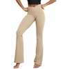 image:imageODODOS Womens Crossover Flare Leggings with Back Pocket Buttery Soft V High Waist Lounge Casual Bootcut Yoga PantsBeige