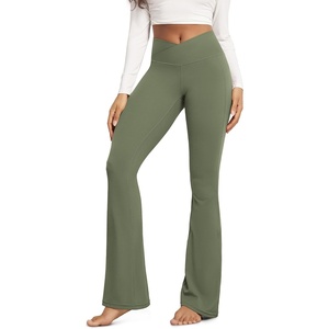 image:imageODODOS Womens Crossover Flare Leggings with Back Pocket Buttery Soft V High Waist Lounge Casual Bootcut Yoga PantsDark Olive