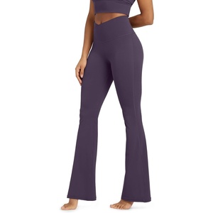 image:imageODODOS Womens Crossover Flare Leggings with Back Pocket Buttery Soft V High Waist Lounge Casual Bootcut Yoga PantsDark Purple
