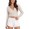 image:imageODODOS Womens Wrap Crop Top  Ultra Soft odSTRATUM Tech Ballet Yoga ShirtEcru Heather