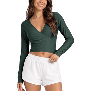 image:imageODODOS Womens Wrap Crop Top  Ultra Soft odSTRATUM Tech Ballet Yoga ShirtAspen Heather