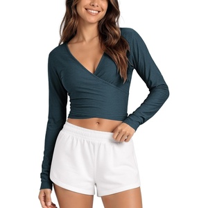 image:imageODODOS Womens Wrap Crop Top  Ultra Soft odSTRATUM Tech Ballet Yoga ShirtNavy Heather