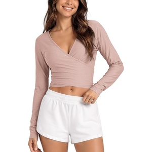 image:imageODODOS Womens Wrap Crop Top  Ultra Soft odSTRATUM Tech Ballet Yoga ShirtRose Pink Heather