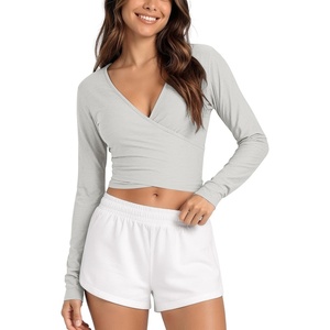 image:imageODODOS Womens Wrap Crop Top  Ultra Soft odSTRATUM Tech Ballet Yoga ShirtSalt Heather