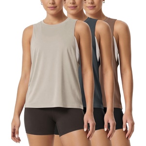 image:imageODODOS 3Pack Loose Tank Tops for Women Sleeveless Gym Athletic Workout Tops Yoga ShirtsAbalonecharcoalcocoa Brown