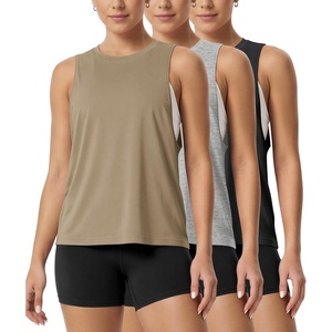 image:imageODODOS 3Pack Loose Tank Tops for Women Sleeveless Gym Athletic Workout Tops Yoga ShirtsHeather Greywarm Tanblack