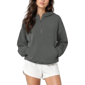 image:imageODODOS Womens Modal Soft Cinchable Half Zip Hoodie with Kangaroo PocketCharcoal