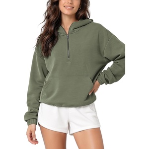 image:imageODODOS Womens Modal Soft Cinchable Half Zip Hoodie with Kangaroo PocketDark Sage
