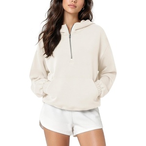 image:imageODODOS Womens Modal Soft Cinchable Half Zip Hoodie with Kangaroo PocketIvory
