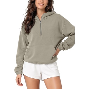 image:imageODODOS Womens Modal Soft Cinchable Half Zip Hoodie with Kangaroo PocketKhaki