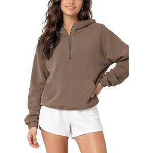 image:imageODODOS Womens Modal Soft Cinchable Half Zip Hoodie with Kangaroo PocketNutria