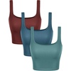 image:imageODODOS 3Pack Seamless Square Neck Crop Tank for Women Ribbed Knit Soft Low Back Cropped TopsClaretoceansky Blue