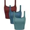 image:imageODODOS 3Pack Seamless Square Neck Crop Tank for Women Ribbed Knit Soft Low Back Cropped TopsClaretoceansky Blue