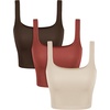 image:imageODODOS 3Pack Seamless Square Neck Crop Tank for Women Ribbed Knit Soft Low Back Cropped TopsOatmealbarn Redbrunette