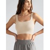 image:imageODODOS 3Pack Seamless Square Neck Crop Tank for Women Ribbed Knit Soft Low Back Cropped TopsOatmealbarn Redbrunette