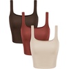 image:imageODODOS 3Pack Seamless Square Neck Crop Tank for Women Ribbed Knit Soft Low Back Cropped TopsOatmealbarn Redbrunette