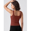 image:imageODODOS 3Pack Seamless Square Neck Crop Tank for Women Ribbed Knit Soft Low Back Cropped TopsOatmealbarn Redbrunette