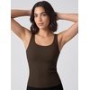 image:imageODODOS 3Pack Seamless Square Neck Crop Tank for Women Ribbed Knit Soft Low Back Cropped TopsOatmealbarn Redbrunette