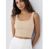 image:imageODODOS 3Pack Seamless Square Neck Crop Tank for Women Ribbed Knit Soft Low Back Cropped TopsOatmealbarn Redbrunette