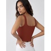 image:imageODODOS 3Pack Seamless Square Neck Crop Tank for Women Ribbed Knit Soft Low Back Cropped TopsOatmealbarn Redbrunette