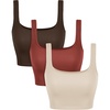 image:imageODODOS 3Pack Seamless Square Neck Crop Tank for Women Ribbed Knit Soft Low Back Cropped TopsOatmealbarn Redbrunette
