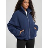 image:imageODODOS Womens Sherpa Fleece FullZip Jacket Long Sleeve Coat Soft Warm Cinchable Outerwear with PocketsNavy