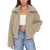 image:imageODODOS Womens Sherpa Fleece FullZip Stand Collar Jacket with PocketsKhaki