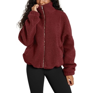 image:imageODODOS Womens Sherpa Fleece FullZip Jacket Long Sleeve Coat Soft Warm Cinchable Outerwear with PocketsBurgundy