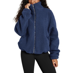 image:imageODODOS Womens Sherpa Fleece FullZip Jacket Long Sleeve Coat Soft Warm Cinchable Outerwear with PocketsNavy